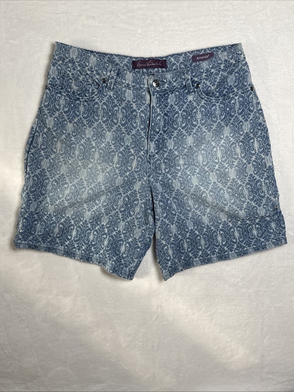 Gloria Vanderbilt Women Sz 12 Amanda High Rise Classic Blue Pasiley Denim Shorts